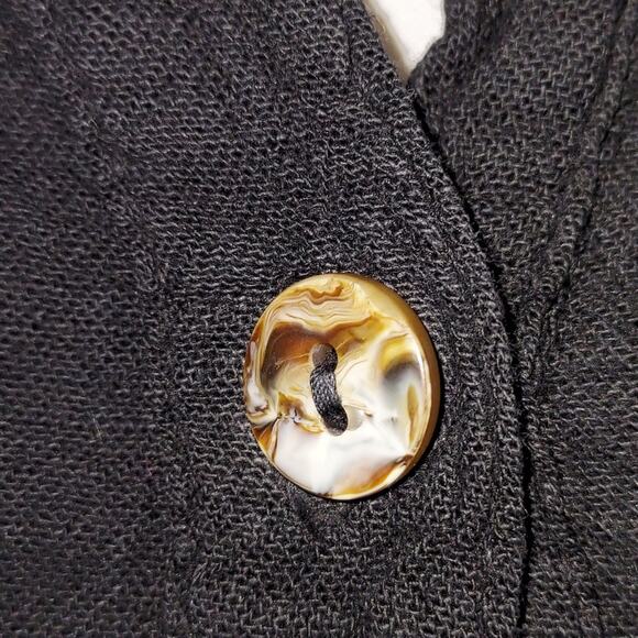 Vintage Dunes Black Shell Buttons Long Shirt Textured Button Up Blouse Top - Picture 7 of 8